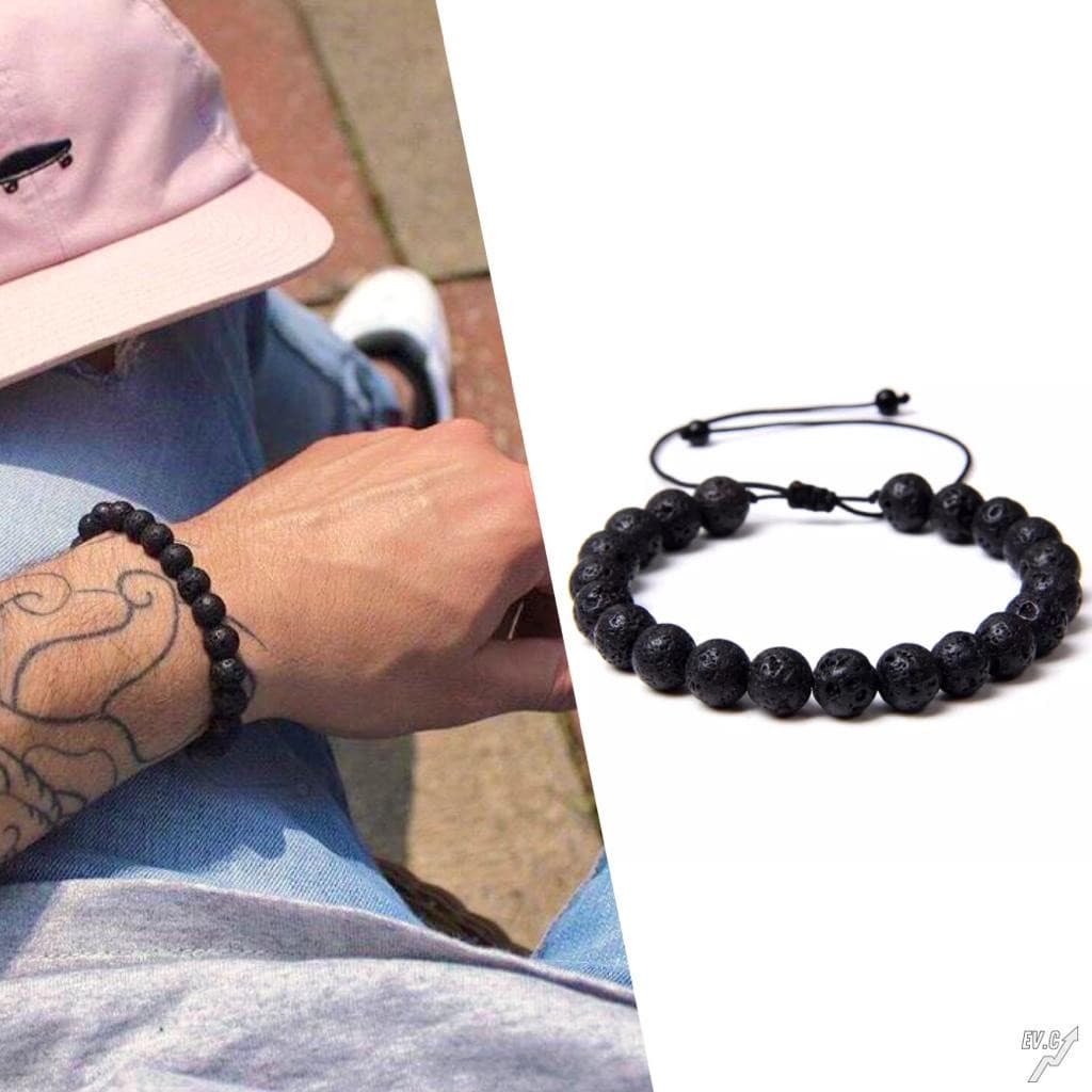 Pulseira Masculina Preta Pedra Natural Lava Vulcânica Ajustável Regulável Em todo os Tamanhos Ponta entrega Qualidade