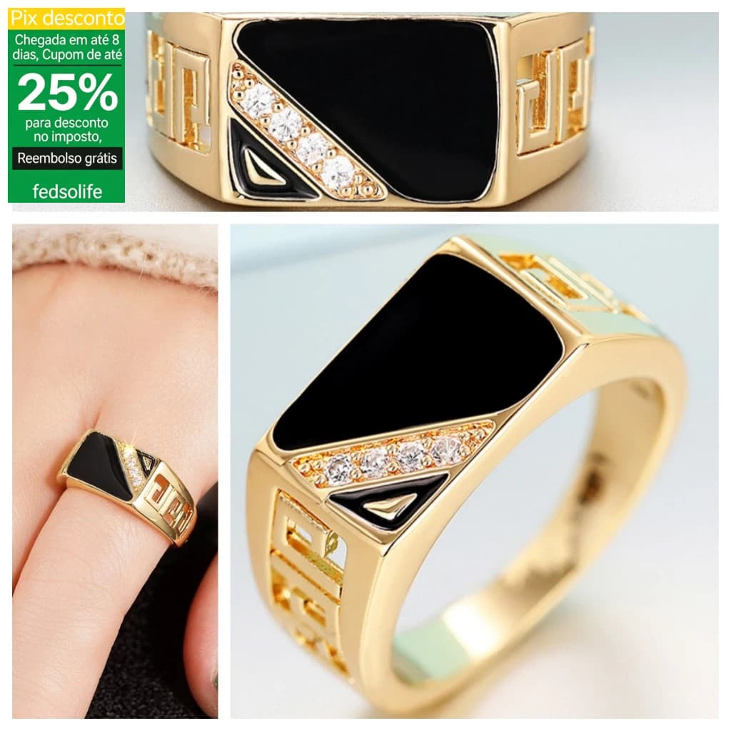 Fedsolife Anel Feminino Geométrico Retrô Zircônia Pavê com Esmalte, Casual, Exclusivo