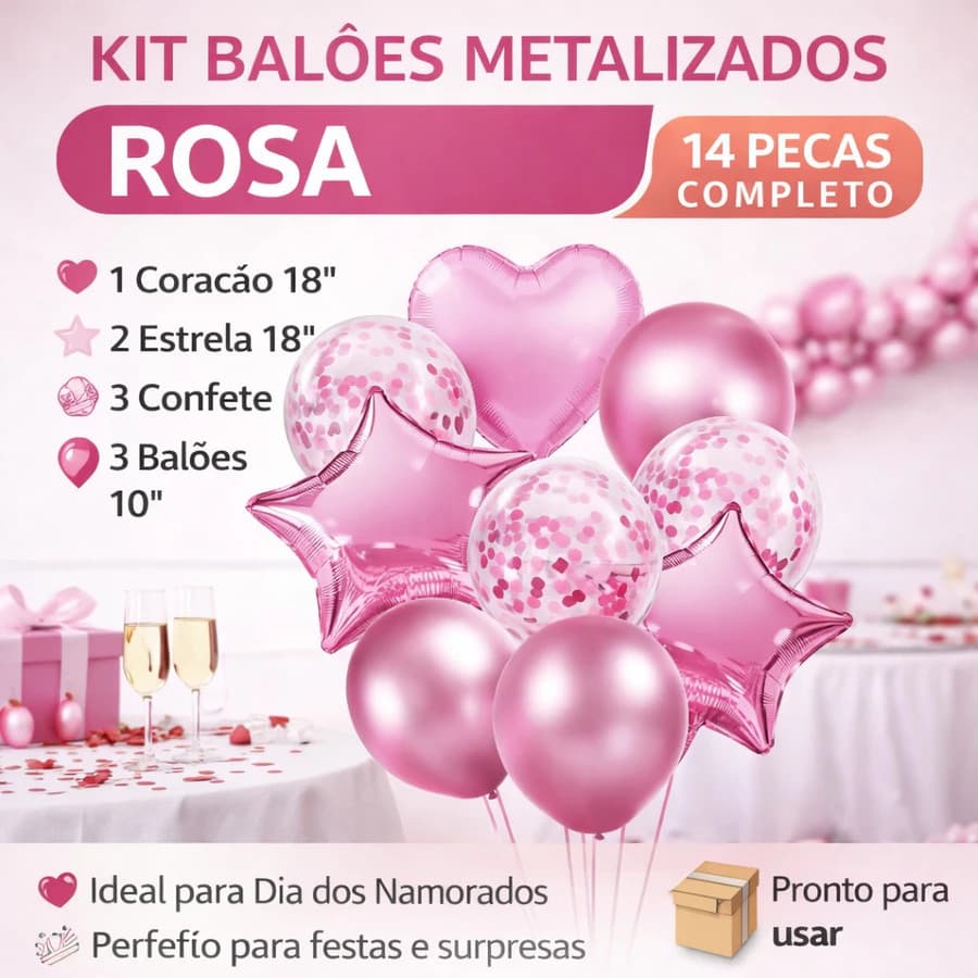 Kit 14 Balões Metalizados Buque Aniversario Bexigas Festa Decoração Enfeite Happy Birthday
