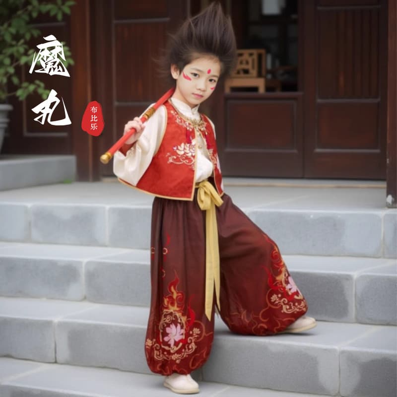 Seis um Nezha traje infantil desempenho traje desempenho pai-filho roupas meninos meninas conjunto completo pequeno traj