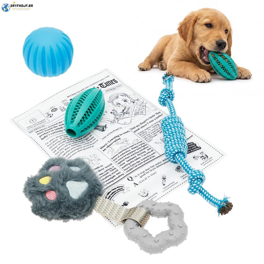 5 Pacote Filhote De Cachorro Mastigar Brinquedos Para Dentição Interativo Cão Tratar Bola E Corda Diversão Pet Brinquedo