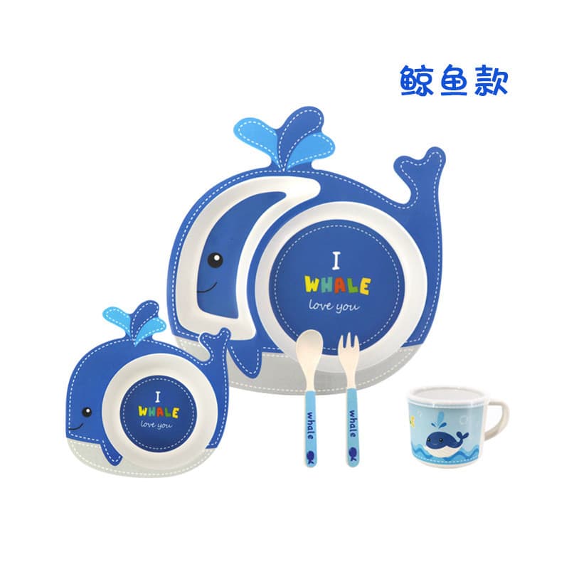 [Estoque pronto] Conjunto de talheres infantis de fibra de bambu Comida infantil Desenho complementar Prato de jantar fo