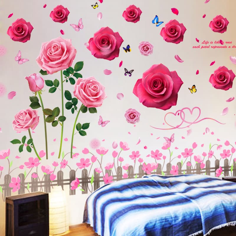 Adesivos de parede tridimensionais 3D Adesivos de parede para quarto Decoração de fundo de parede Flores de parede Decal