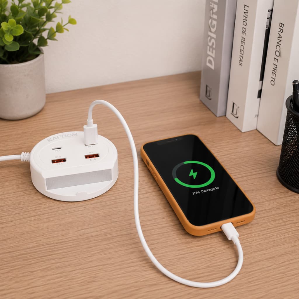Carregador 2 Em 1 Turbo 5.1A Rápido Usb Tipo Com Suporte Para Celular Universal Tomada De Parede Bilvot Mesa Celular