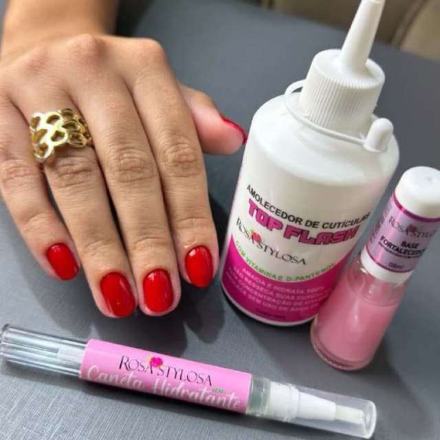 Kit Tratamento Completo Rosa Stylosa | Base Fortalecedora + Amolecedor de Cutículas + Caneta Hidratante unha cutícula