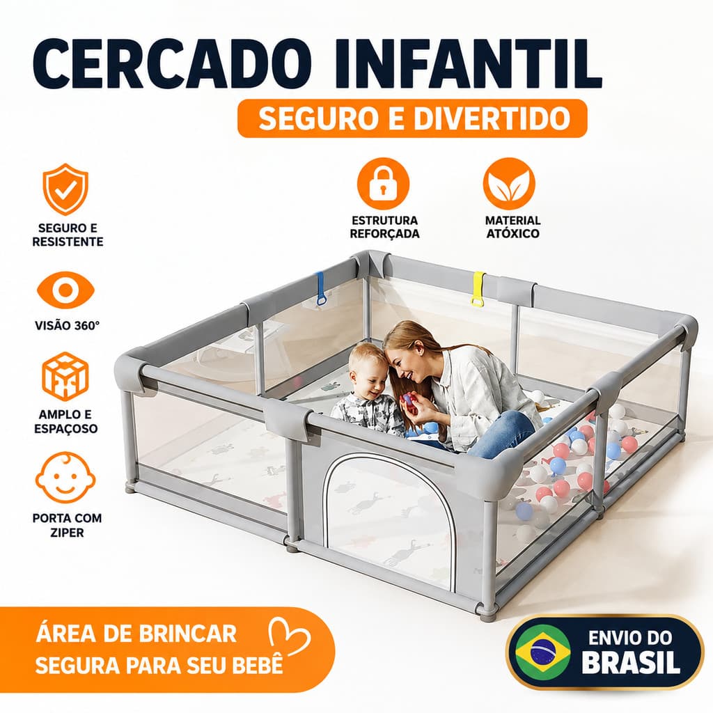 Cercadinho Grande para Bebê 180x120 cm / 200x150 cm Chiqueirinho Infantil Portátil Dobrável e Seguro