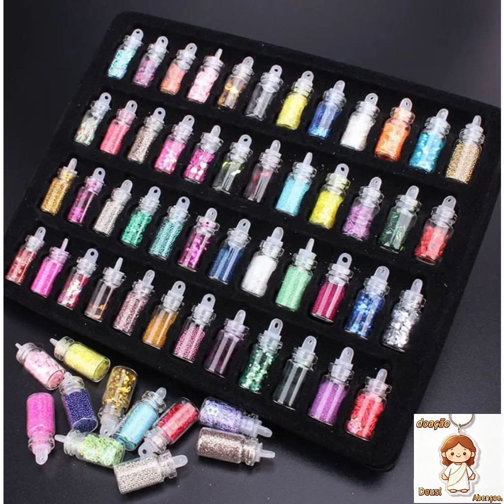 KIT 48 potinhos sortidos unhas decorações para unhas encapsuladas arte em resina