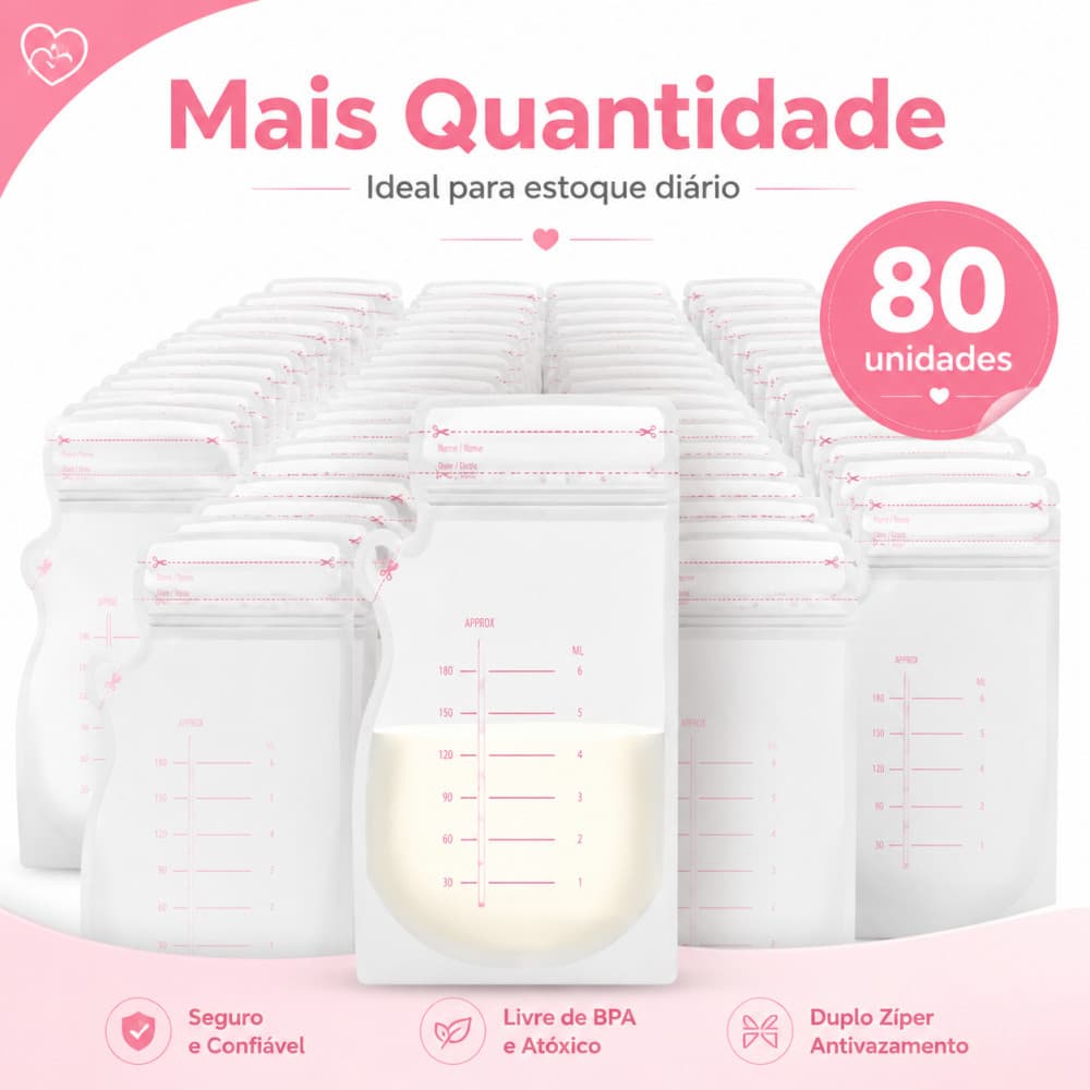 Sacos para Armazenar Leite Materno 250ml | 20/40/80 Unidades | Livre de BPA, Estéreis e À Prova de Vazamento