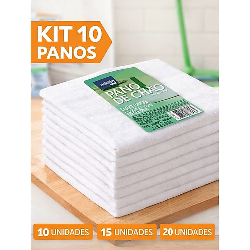 Kit 10 Panos De Chão Alvejado - Alklin Pro