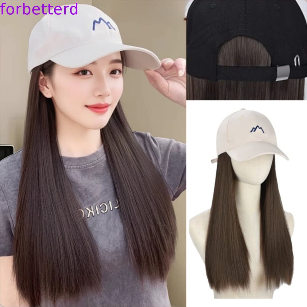 Peruca Com Boné De Beisebol , Cabelo Sintético Longo E Reto De Uma Peça , Chapéu Ajustável , Fofa De Verão