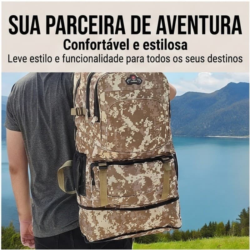 Mochila Tática Militar Camuflada Digital – Grande Capacidade para Viagens, Trilhas e Trabalho