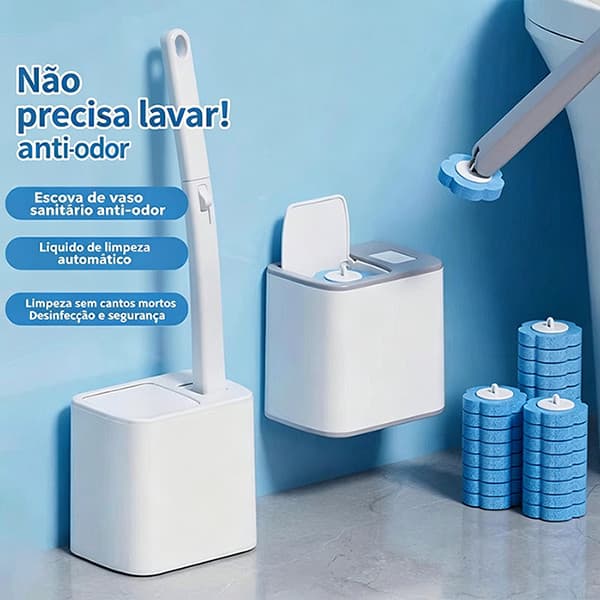 Kit Completo Escova Sanitária Descartável | Cabo + Base + 12 Refis (3 Aromas: Limão, Oceano, Lavanda)