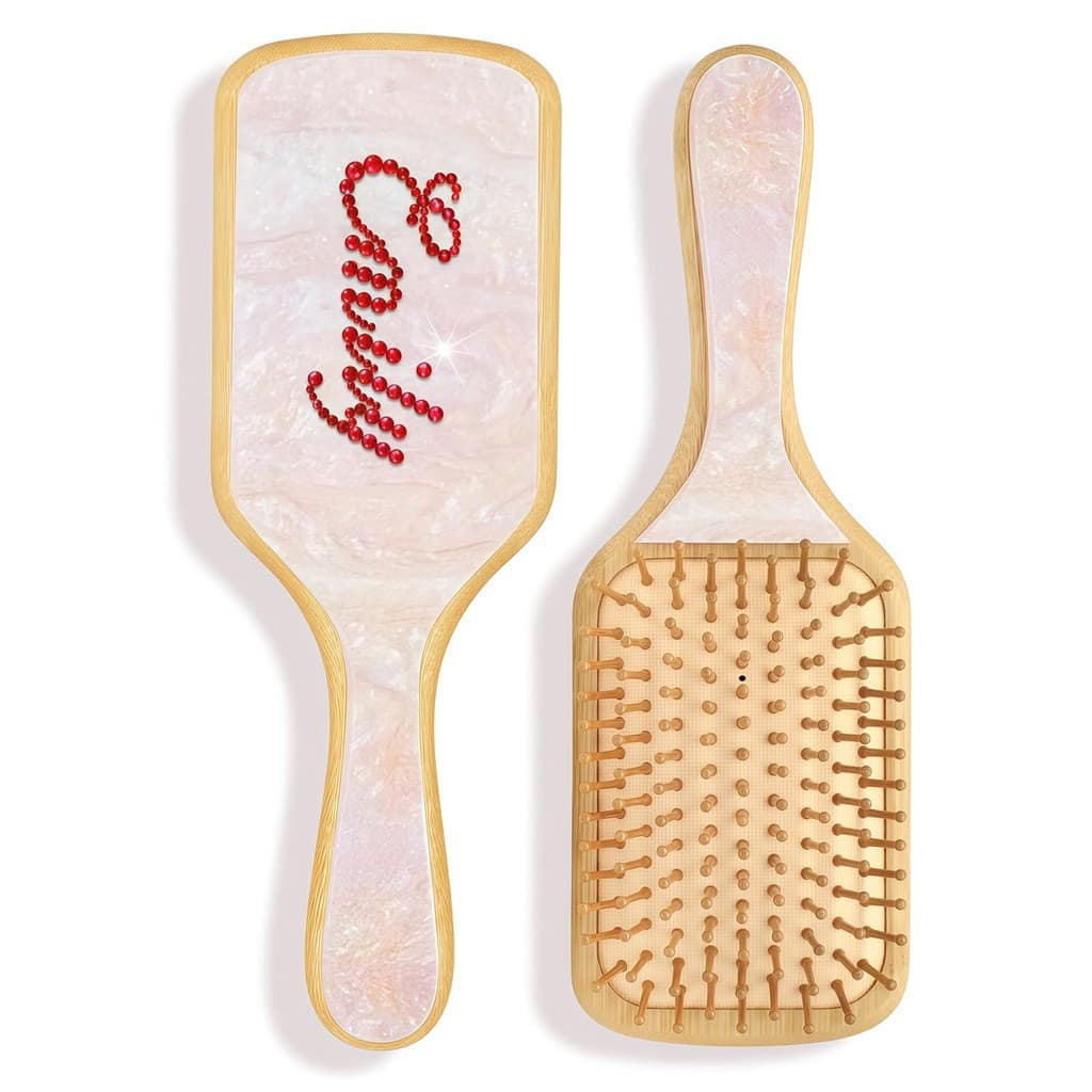 Escovas de Cabelo Personalizadas para Mulheres, Escova de Cabelo Personalizada com Nome Colorido, Escova de Bambu Natura
