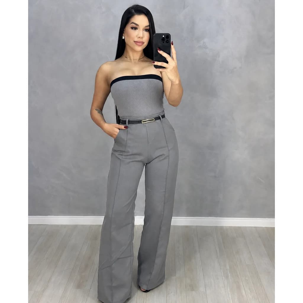 Calça Pantalona Feminina Premium Alfaiataria Acompanha Cint
