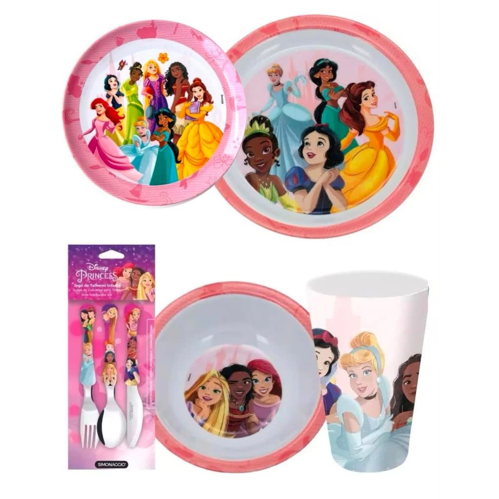Kit Alimentação Infantil 5 Peças - Prato Raso, Prato Fundo, Bowl, Copo e Talher