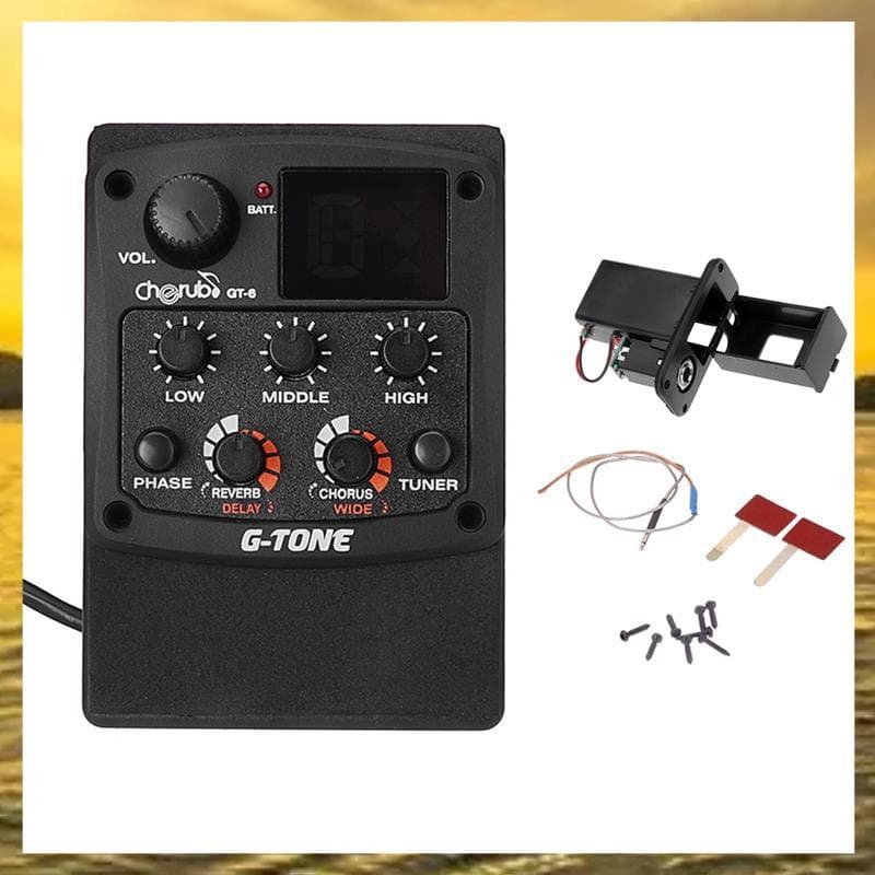 (Vzo) G-Tone GT-6 Pré-Amplificador De Guitarra Acústica Piezo Pickup Equalizador EQ De 3 Bandas Sintonizador LCD Reverb