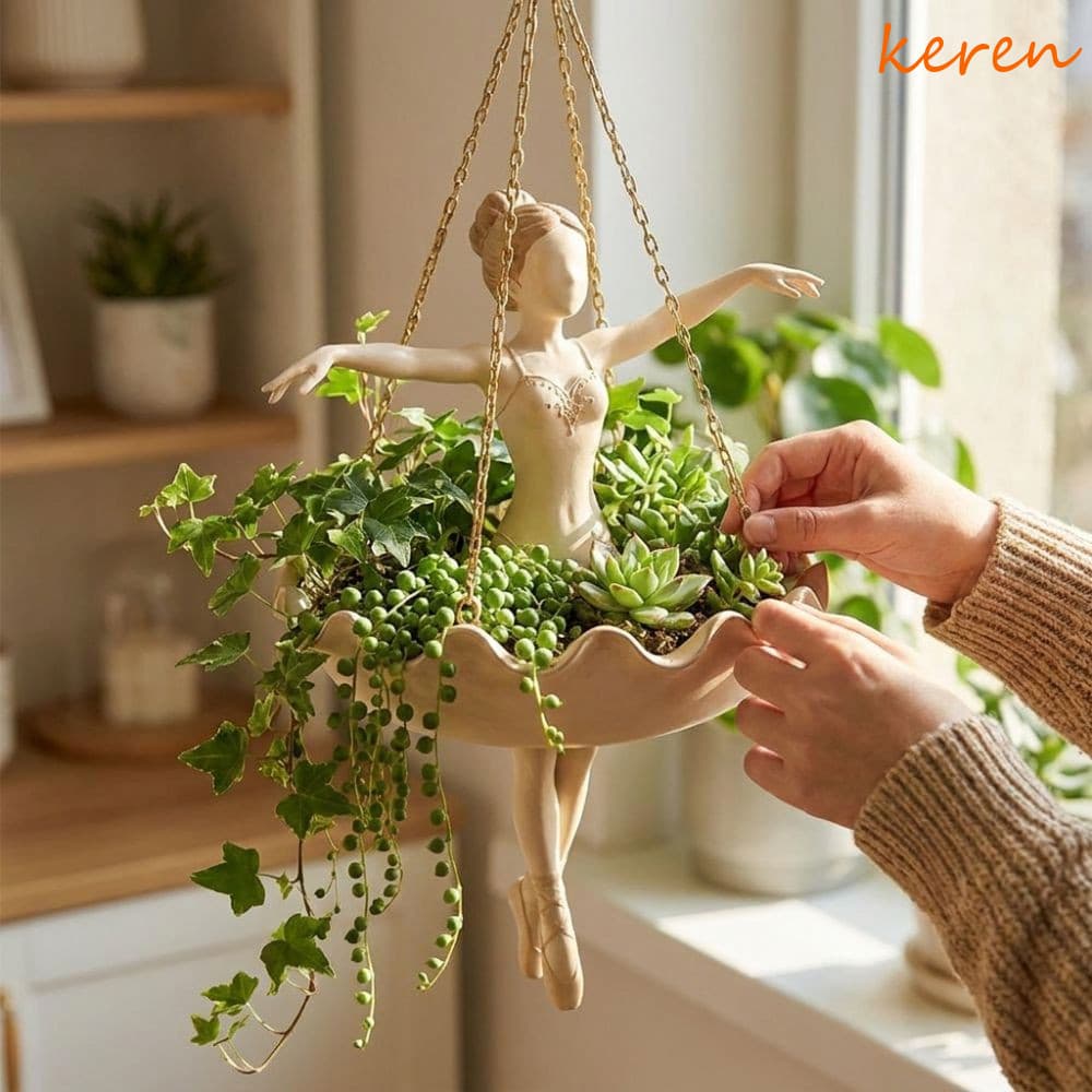 Plantador Suspenso De Dançarina De Balé Kerenaa , Vaso De Flores De Fada Esculpido À Mão Em Resina , Recipiente Resisten