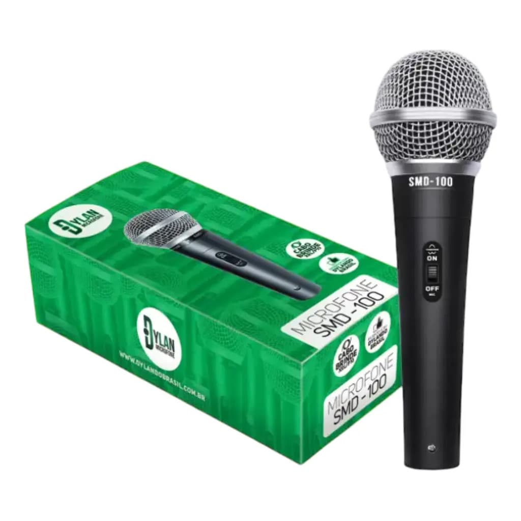 Microfone Com Fio Dylan SMD-100 Dinâmico Cardioide Vocal