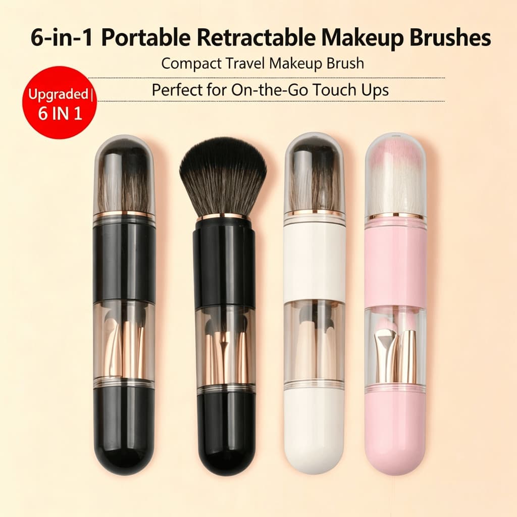 [Estoque Pronto] Modelos Portáteis 6 Em 1 Pincel De Maquiagem Cabelo Macio Blush Sombra Pó Fundação Ferramentas De Belez