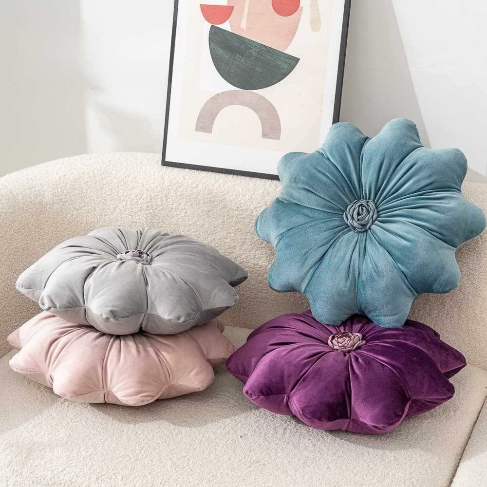 Almofada de girassol em veludo holandês, almofada em formato floral, almofada decorativa para sofá e quarto.
