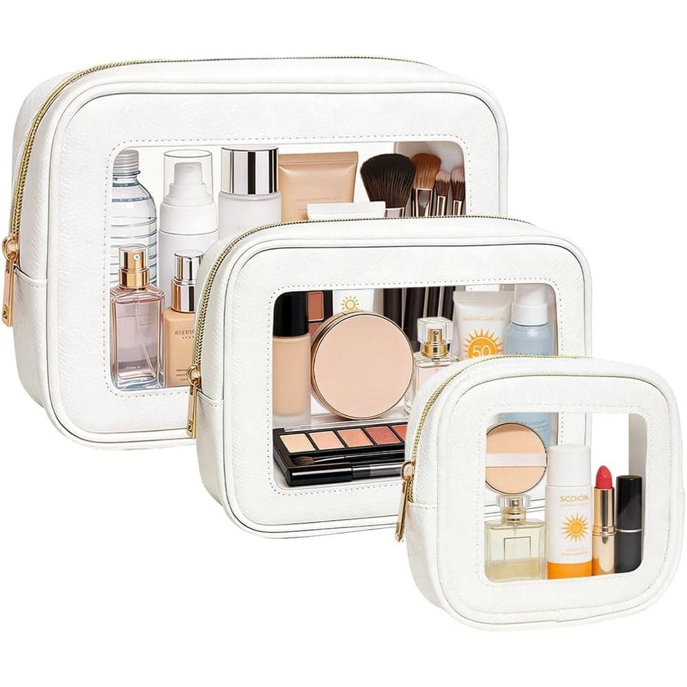 Conjunto de 3 Bolsas de Maquiagem Transparentes para Mulheres, Bolsa de Maquiagem Transparente à Prova d'Água para Viage