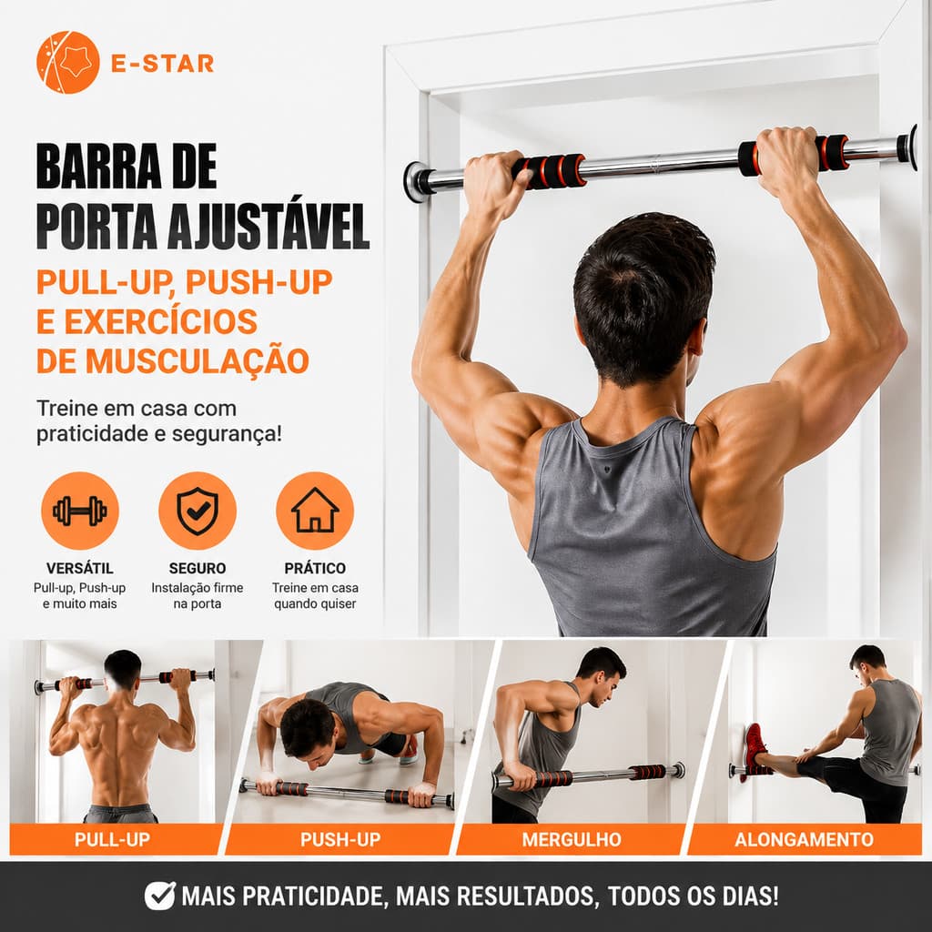 ESTAR Barra Fixa De Porta Flexão Exercícios Musculação Ajustável