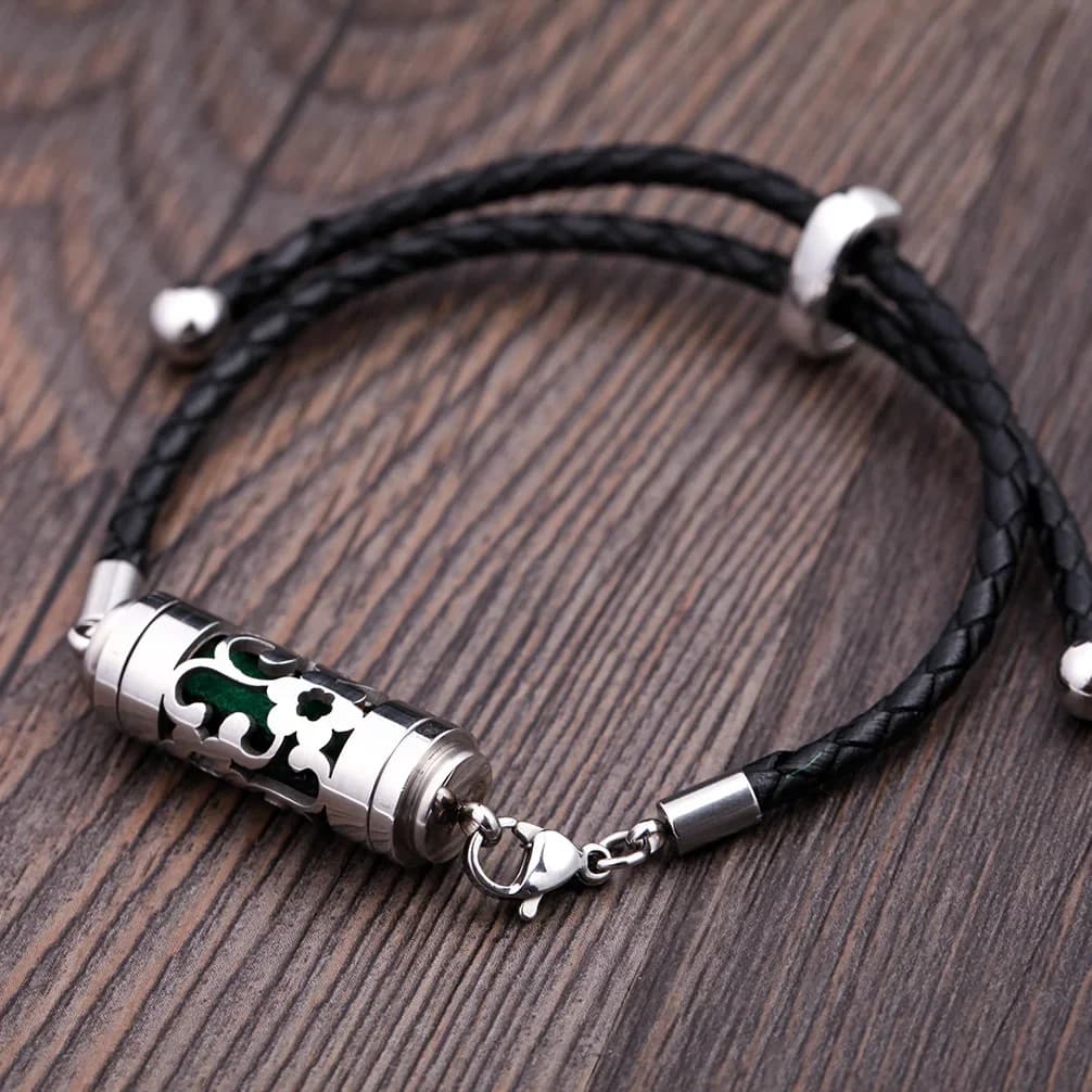 Pulseira De Aromaterapia De Couro Preto Medalhão De Aço Inoxidável Difusor De Óleo Essencial Charme Pulseiras Aroma Jóia