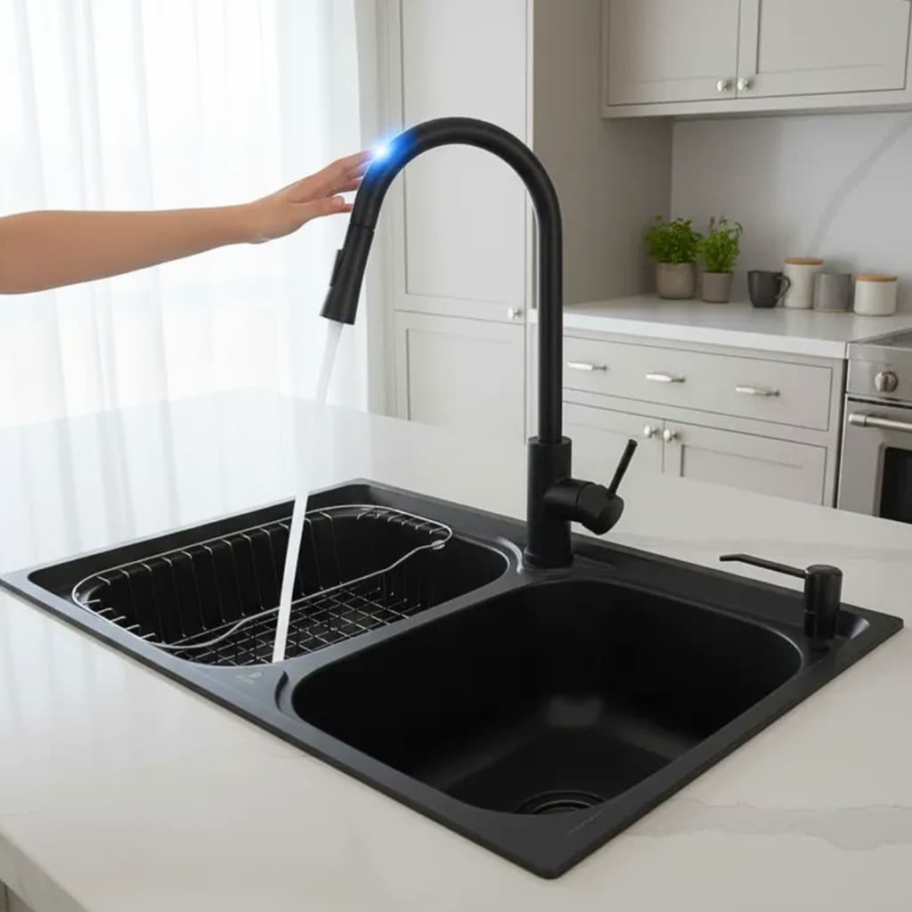 Cuba Dupla Gourmet AÇO Inox Black COM Torneira Touch Preta