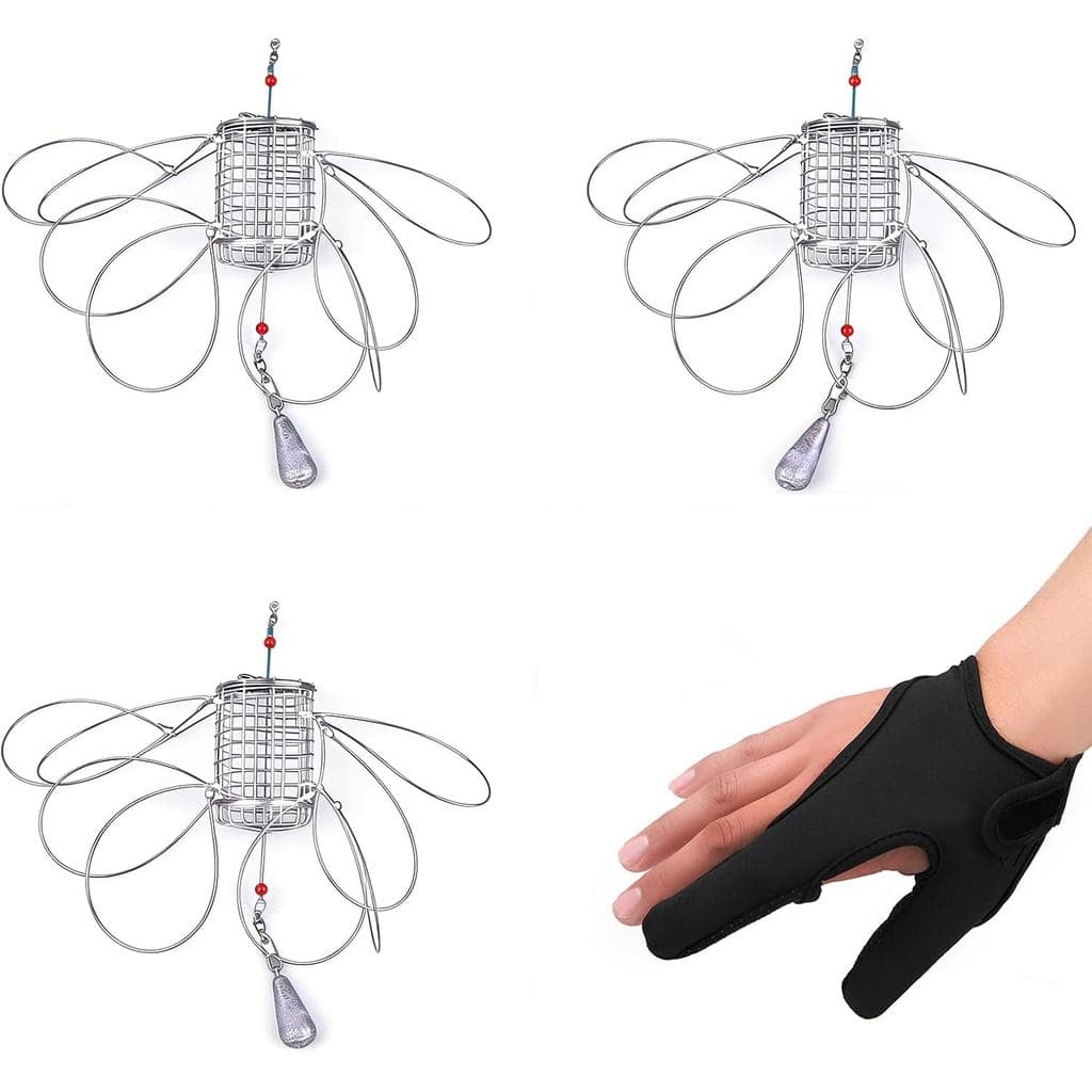 Conjunto de 3 Armadilhas para Caranguejo em Aço Inoxidável - Armadilha Cilíndrica com 8 Laços, com Luva e Chumbos, Adequ