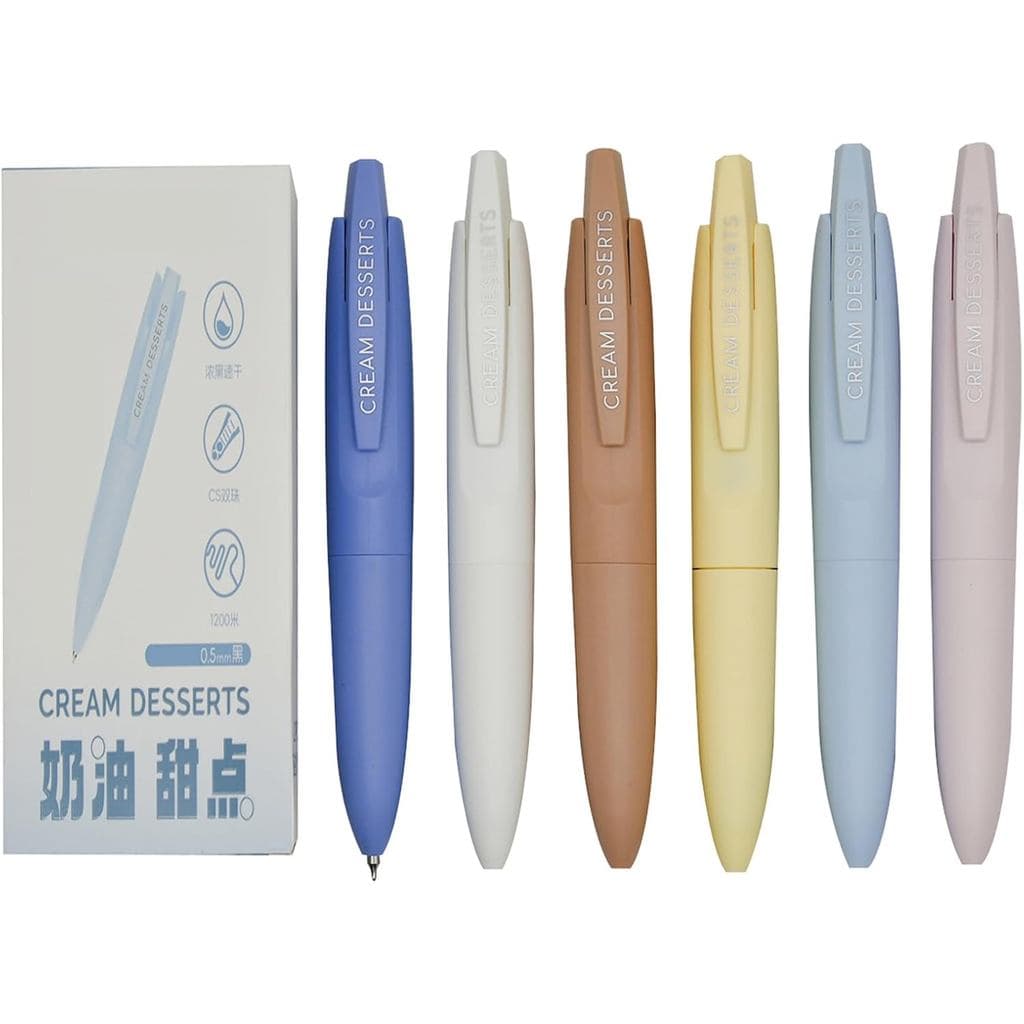 Maydahui 6 Canetas Retráteis de Gel para Sobremesas e Cremes, Canetas Redondas Curtas de Novidade, Canetas Mini Grossas,