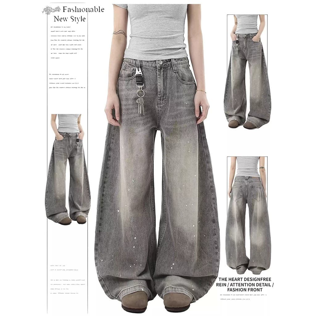Calças jeans Largas Faca Dobrável Americano Retro Perna Larga Magro Ajuste L