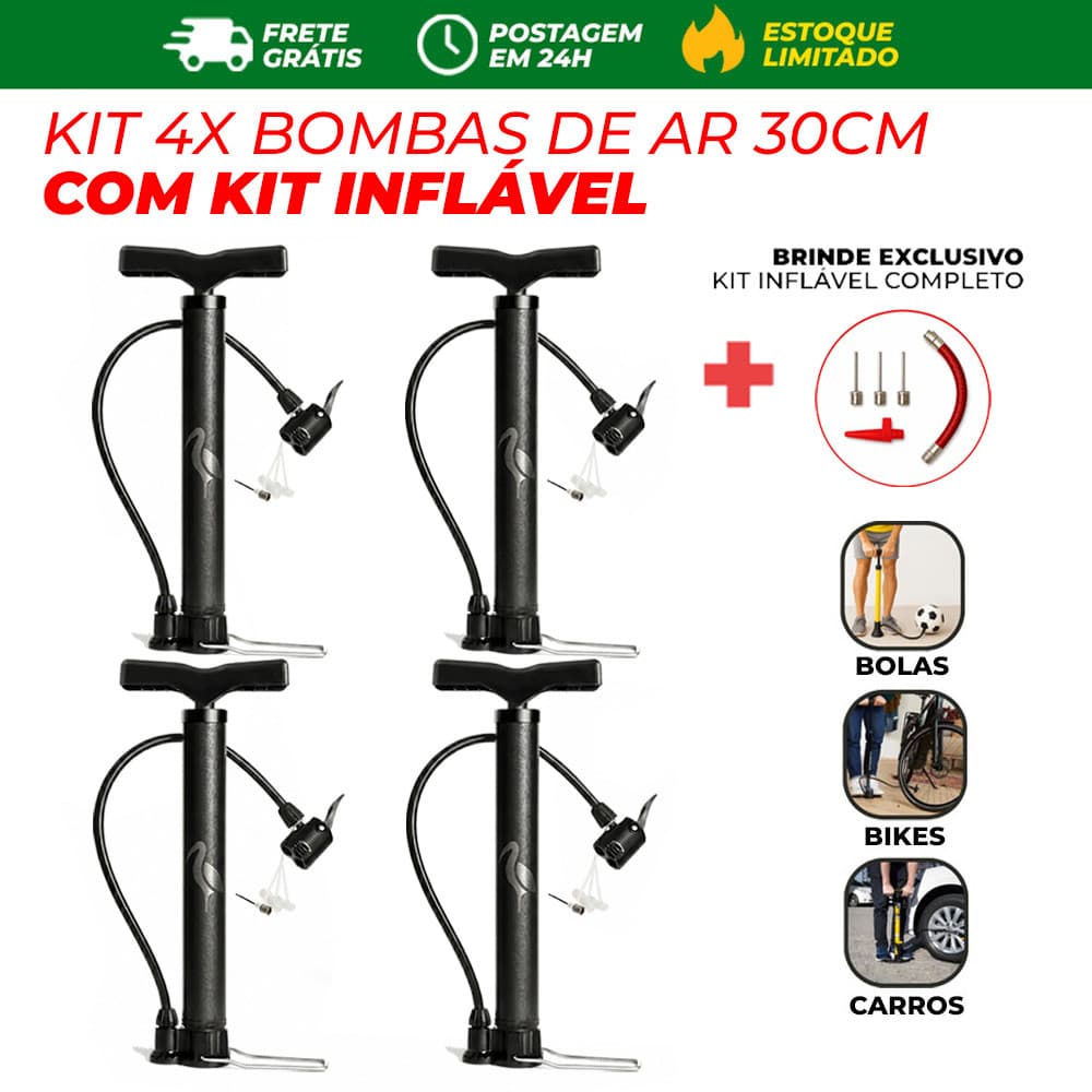 4 Bomba Manual de Ar 30cm com Bico Para Moto Bike Bola