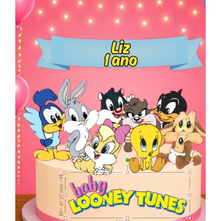 Topo de Bolo Topper Personalizado com Nome e Idade - Looney Tunes Baby ENVIO RÁPIDO
