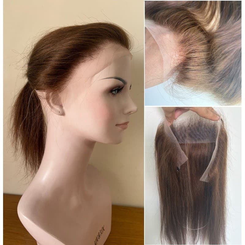 Artigo decorativo Topo Topper 33x5cm linha do cabelo renda invisível de Cabelo Humano com Faixa Elástica feminino 35cm