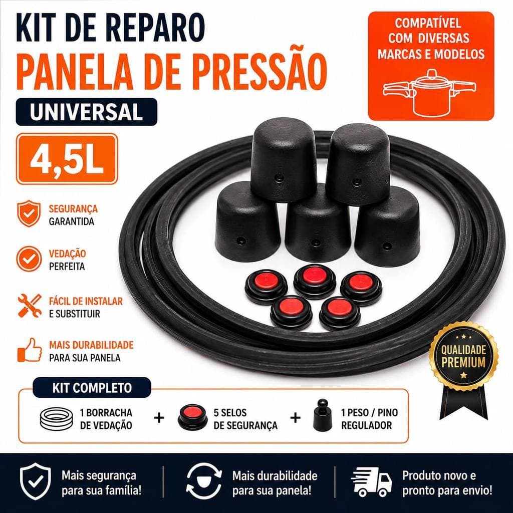 Kit Reparo Panela de Pressão Universal (Selo + Borracha + Peso) 4,5L