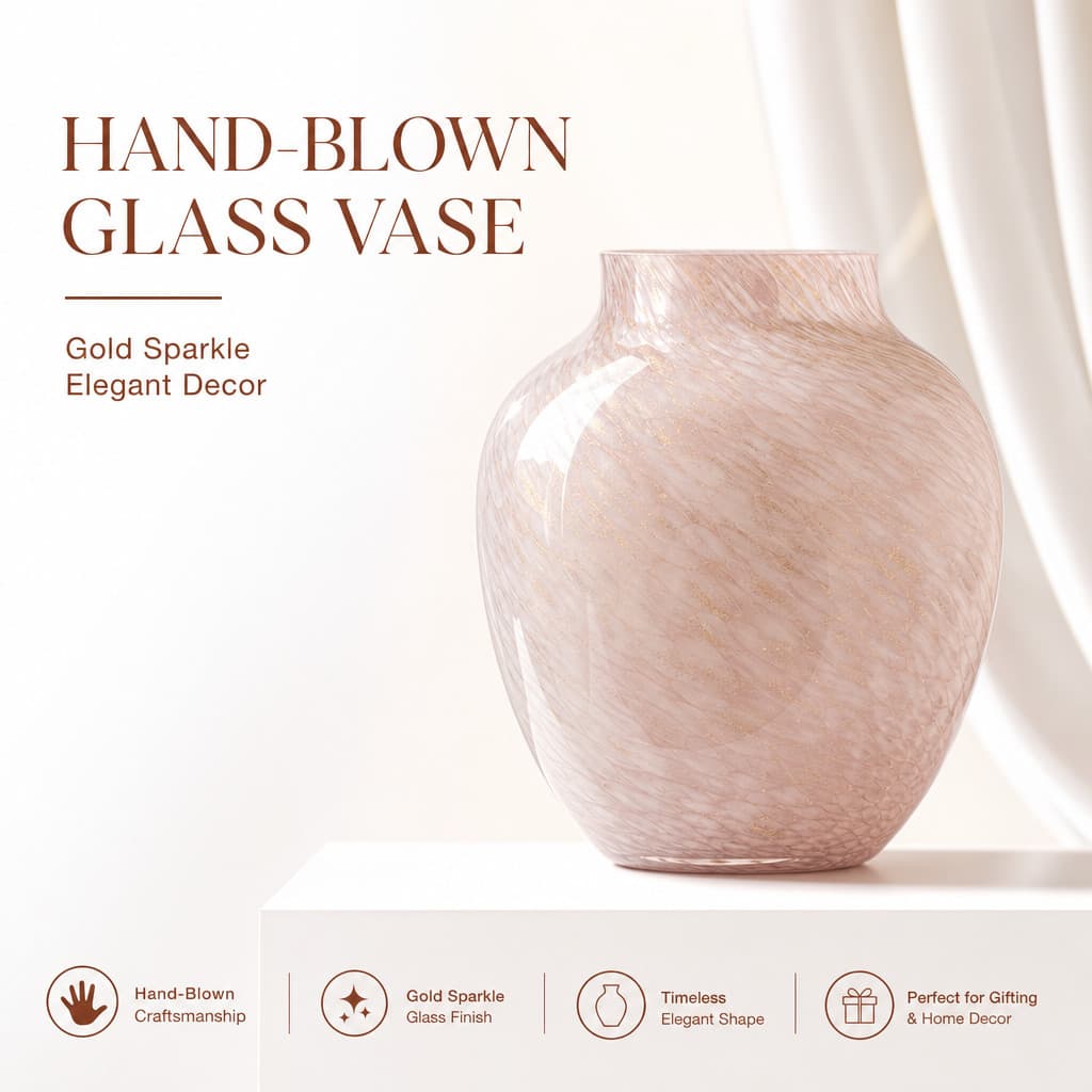 CZHLIFE Vaso De Vidro Rosa Claro, Folha De Ouro, Textura Redemoinho, Decorativo Para Casa, Sala De Estar, Arranjo D