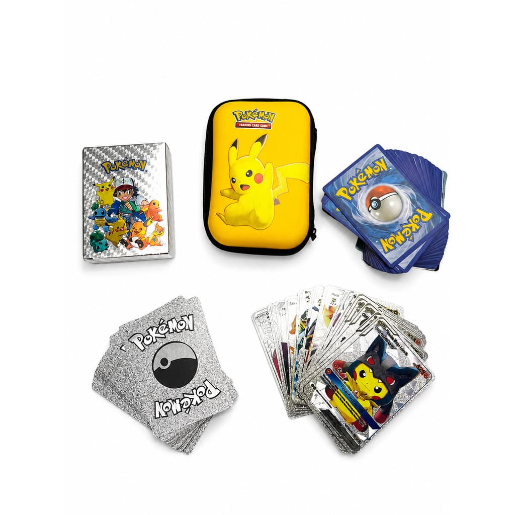 Kit 100 Cartas Prata pokemon Colecionáveis! + Estojo
