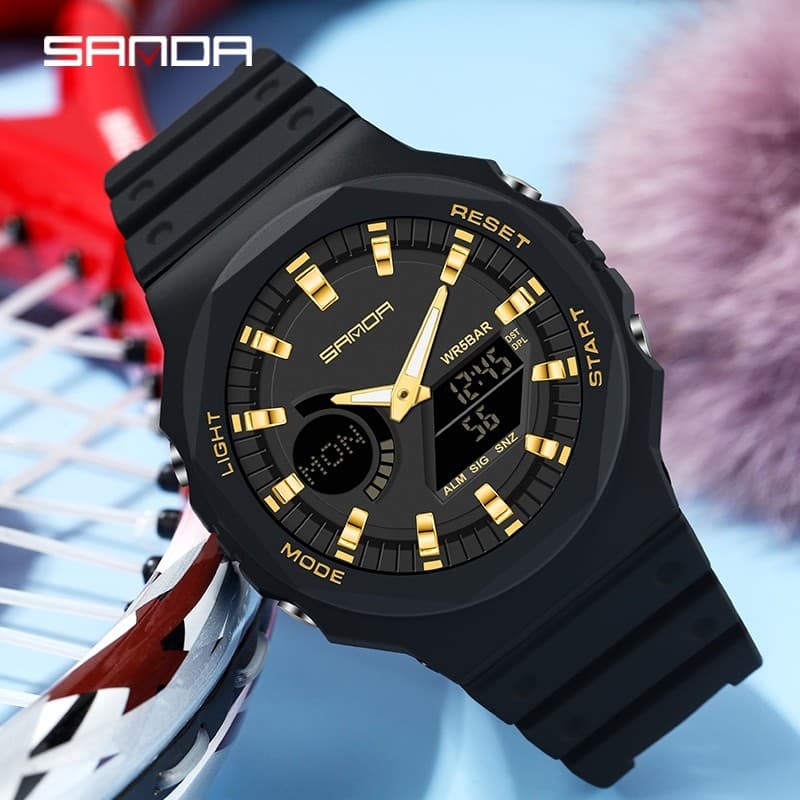 SANDA Relógio Feminino Luminoso Multifuncional Com Display Duplo 6016-2