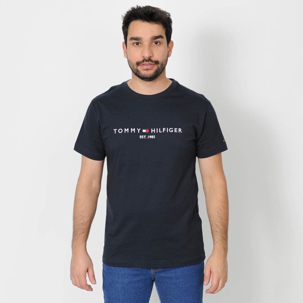 Camiseta Tommy Hilfiger Gola C Azul Marinho - Masculino