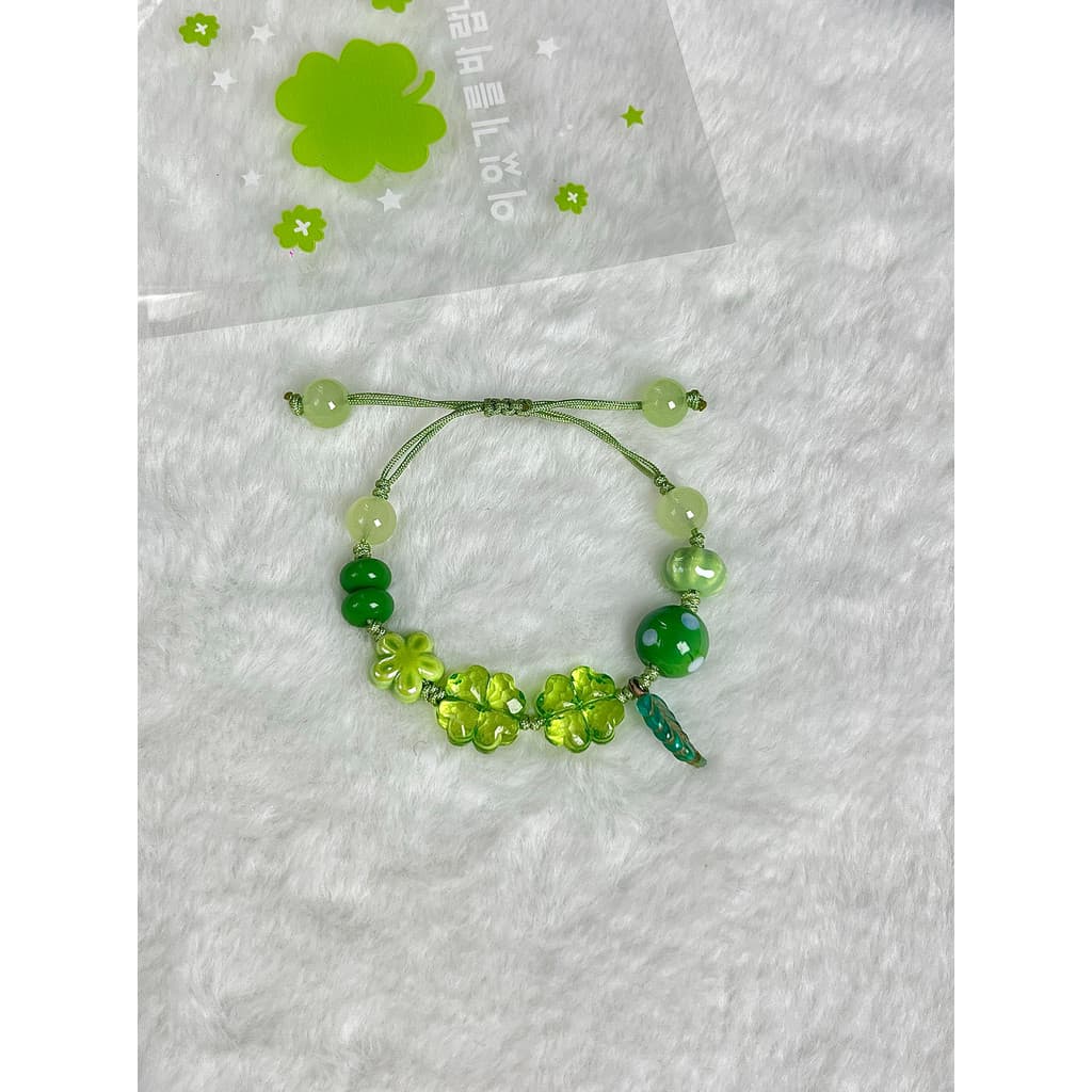 Original japonês ins estilo verde namorada presente menina coração trevo de quatro folhas pulseira
