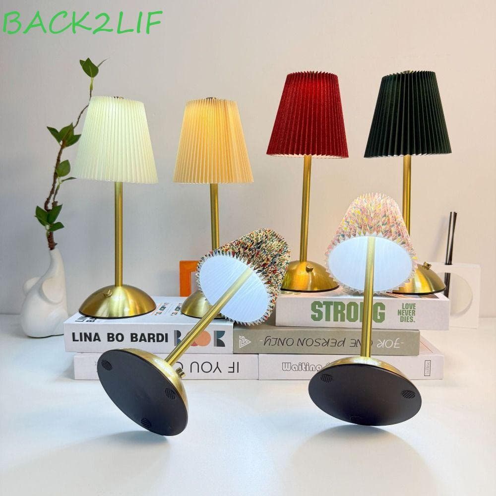Lâmpada De Mesa Plissada BACK2LIF , Cabeceira Com Base De Metal Em Tecido , Luz Noturna LED De Carregamento USB Sem Fio