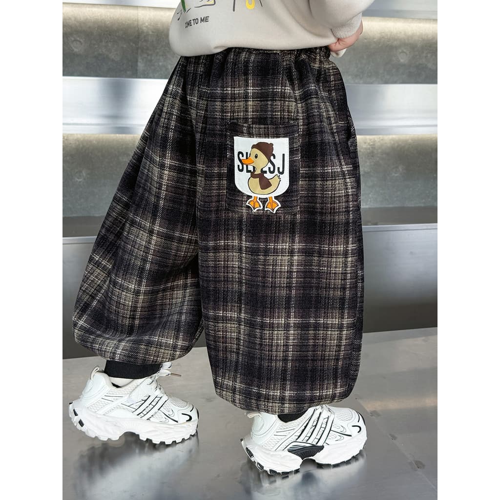 Meninos roupas de inverno All-Match xadrez calças de lã 2026 novo estilo moda bebê engrossado quente calças casuais cria