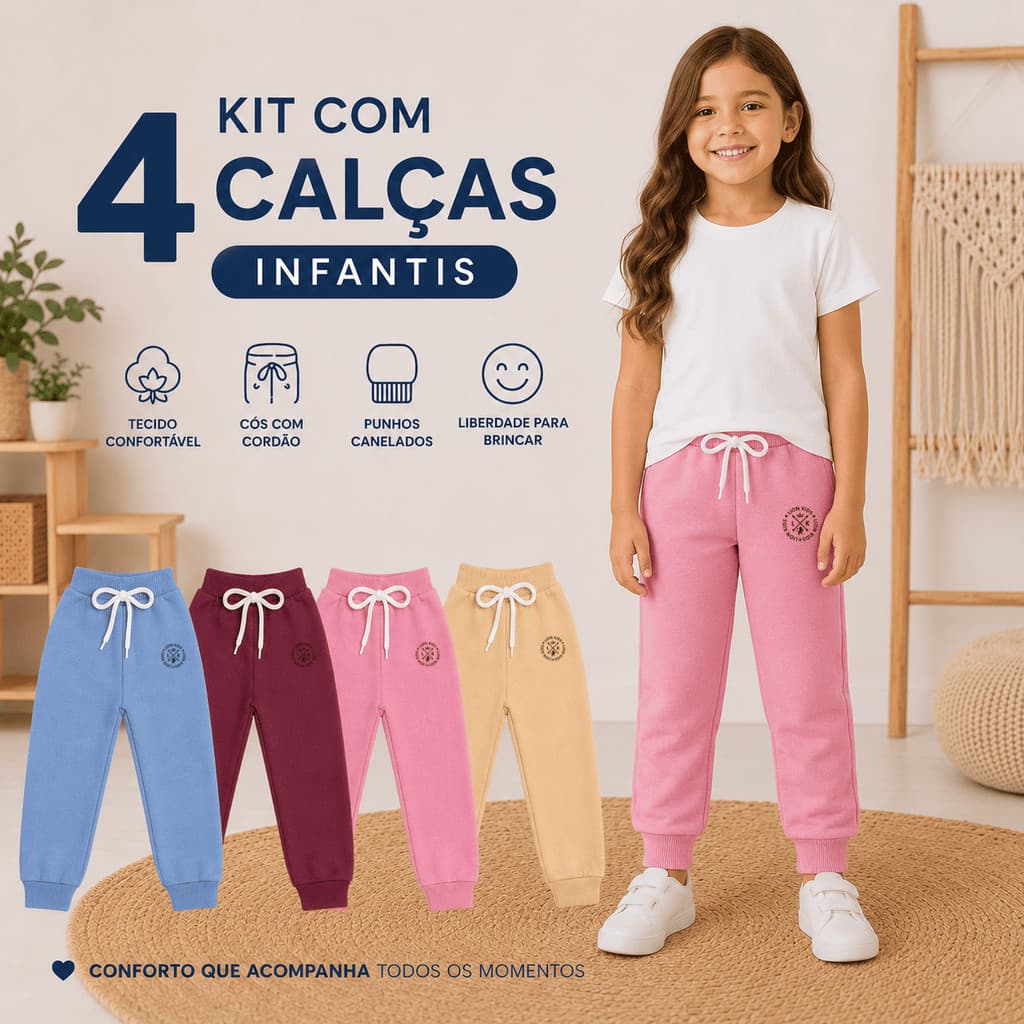 Kit 4 Calças Moletinho Menina Infantil Inverno