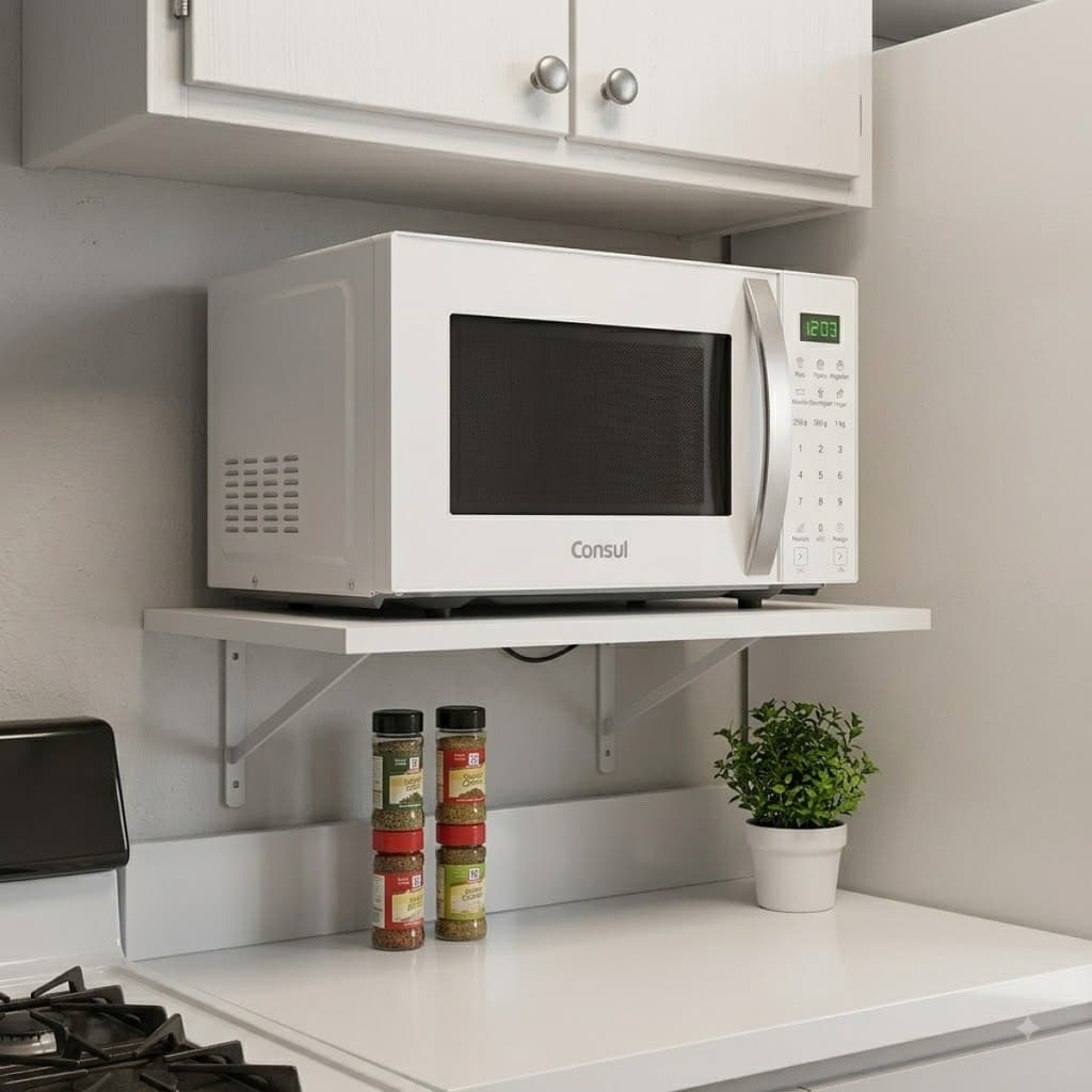 Suporte Prateleira para Microondas Forno 60x40cm Parede Organização Cozinha Branco ou Preto