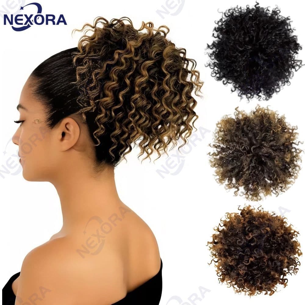 Coque De Cabelo Afro Puf Organico 100% - Afro Puff Cacheado Excelente Qualidade Marrom Degradê de Mel-NE