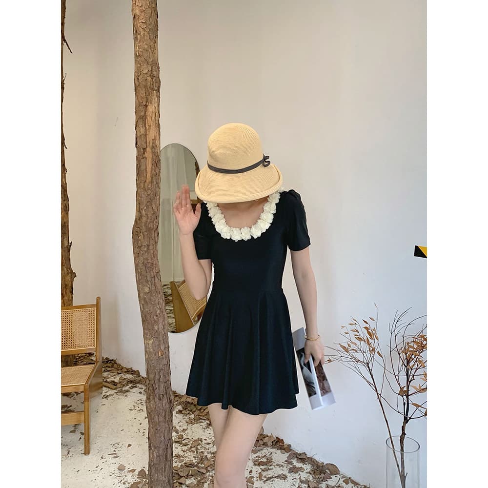 Taoyao novo estilo High-End doce legal bonito menina conservador capa barriga mais magro olhar de manga curta saia de um
