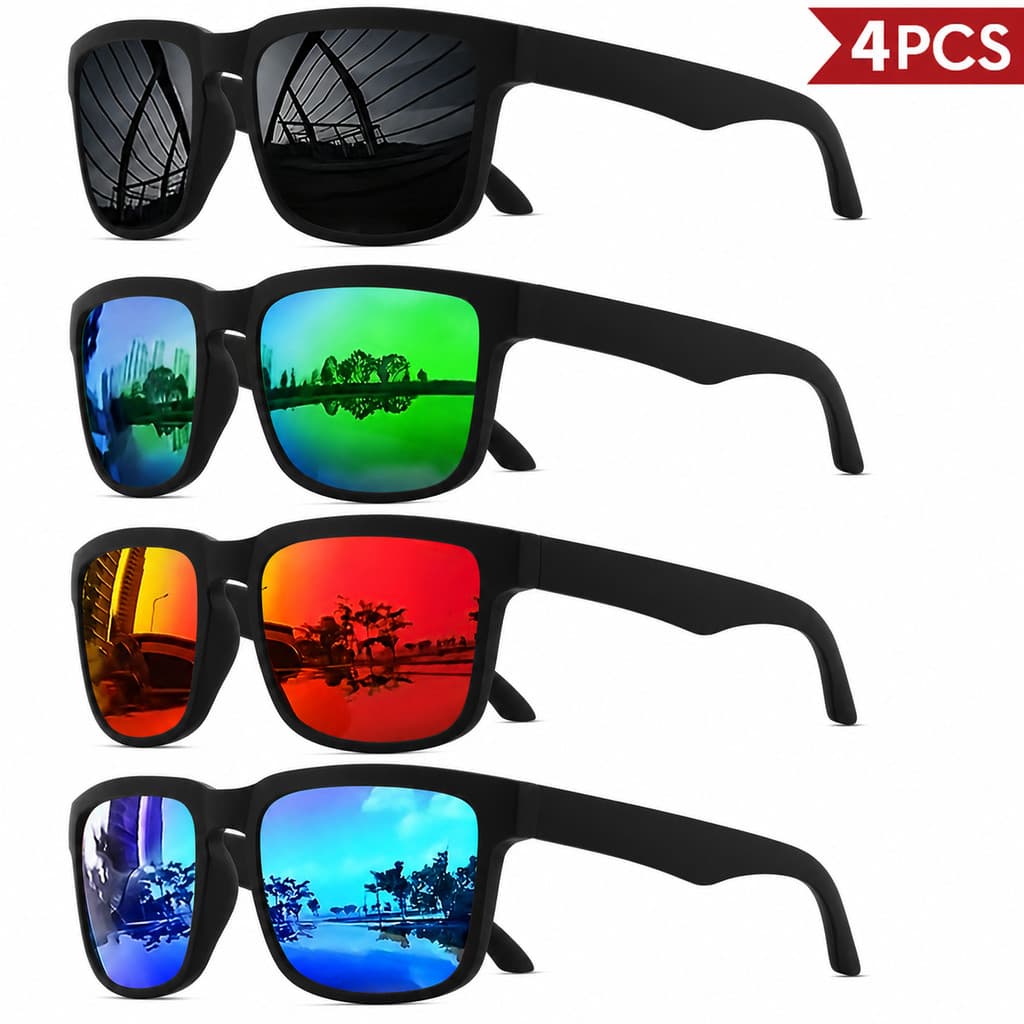 Óculos de sol quadrado 4 peças colorido UV400 modelo clássico ciclismo pesca caminhada