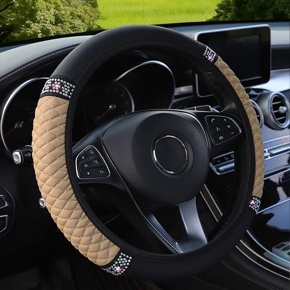 Capa de volante em couro microfibra com forro antiderrapante, adequada para carros com diâmetro de 14,5-15 polegadas.