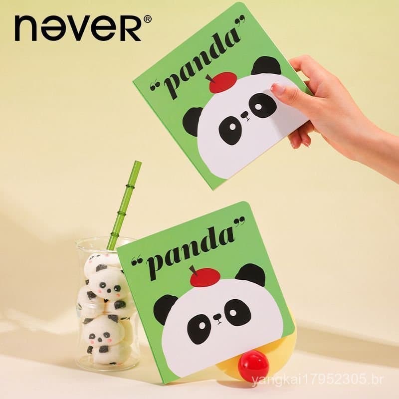 Caderno Quadrado Never Panda, Diário Estiloso e Fofo em Estilo Ins para Estudantes HM16