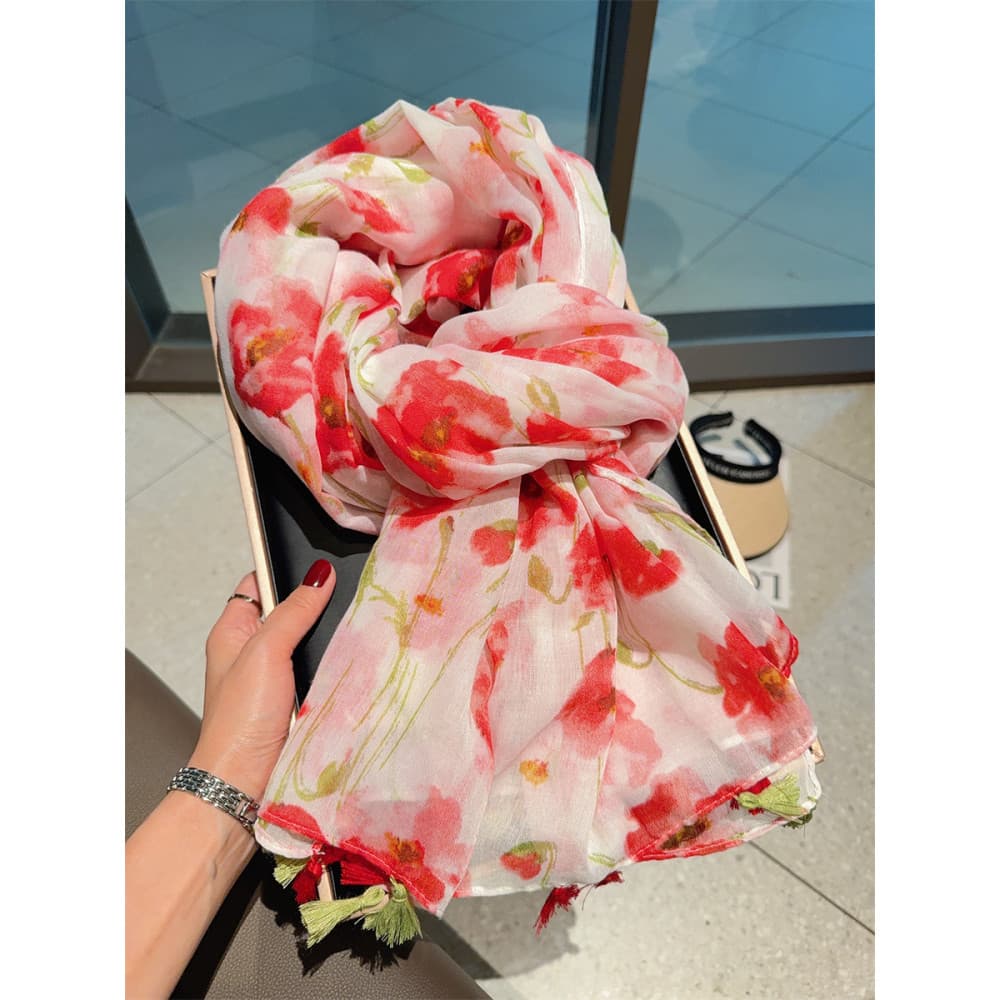 Gesang flor lenço de seda feminino primavera verão viagem foto protetor solar pára-sol algodão linho cachecol longo gran
